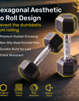 Hex Rubber Dumbbell - 1 KG (pair)