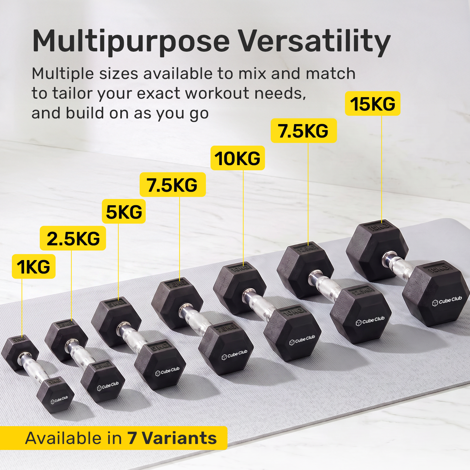 Hex Rubber Dumbbell - 1 KG (pair)