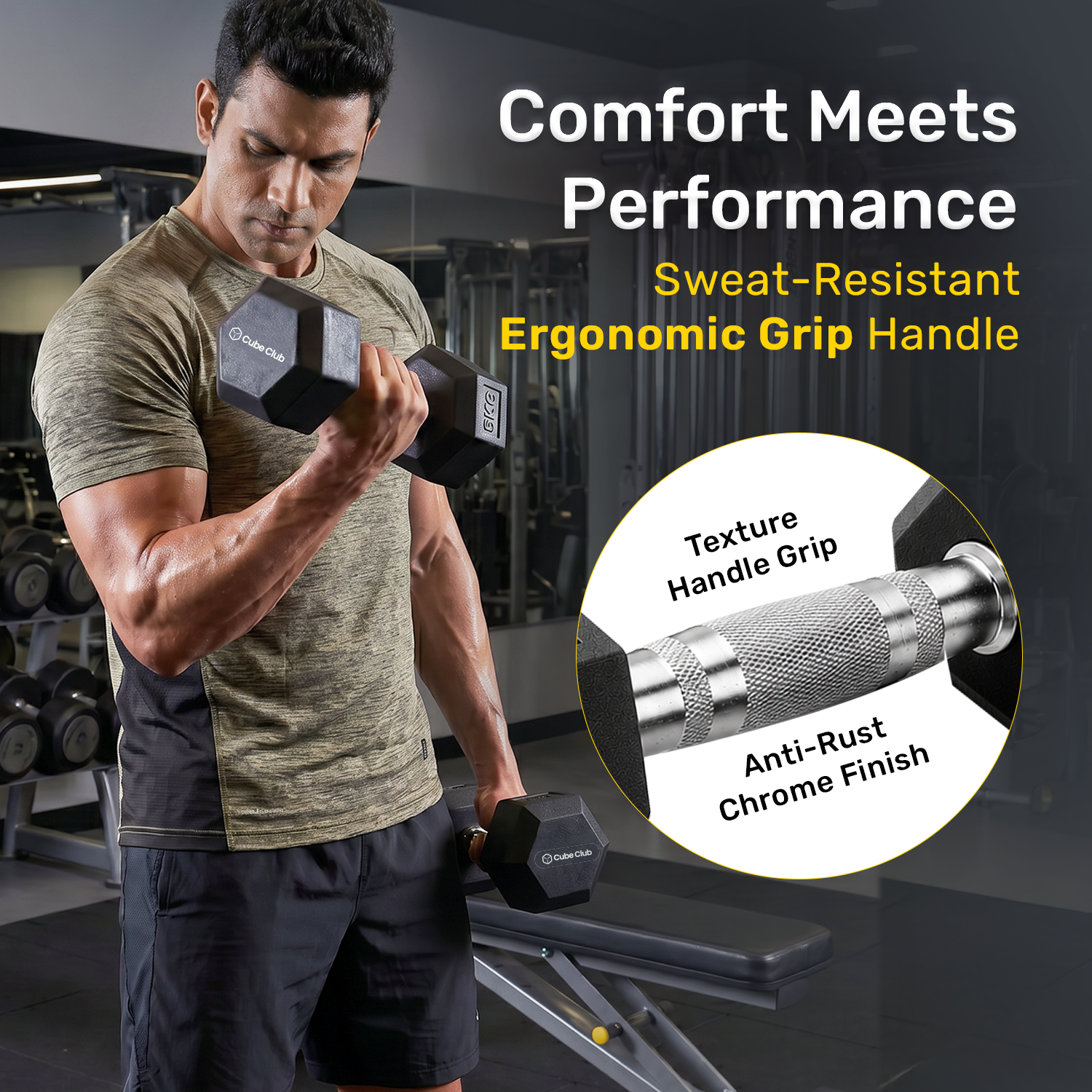 Hex Rubber Dumbbell - 1 KG (pair)
