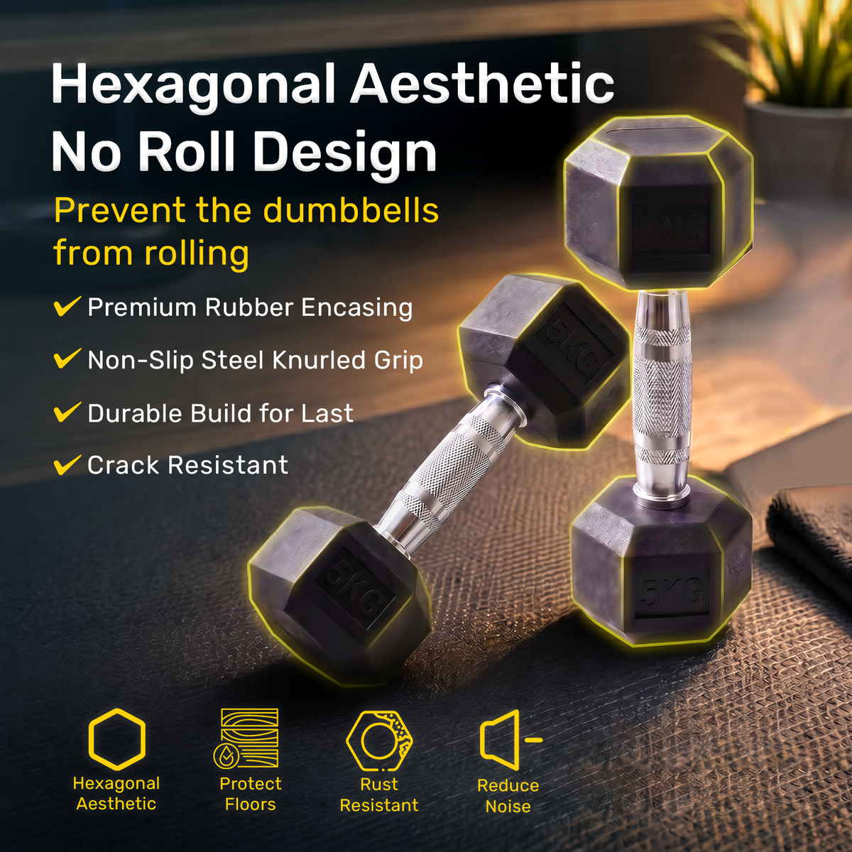 Hex Rubber Dumbbell - (pair)
