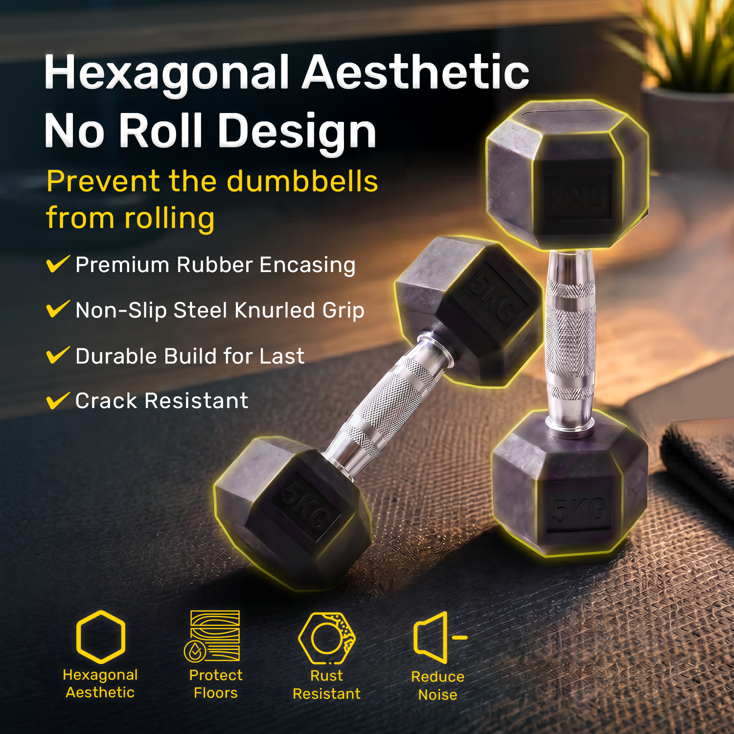 Hex Rubber Dumbbell - 1 KG (pair)