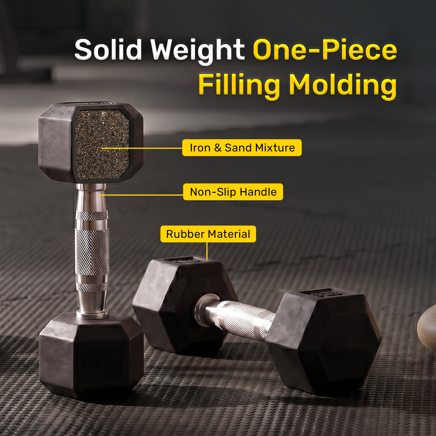 Hex Rubber Dumbbell - 1 KG (pair)