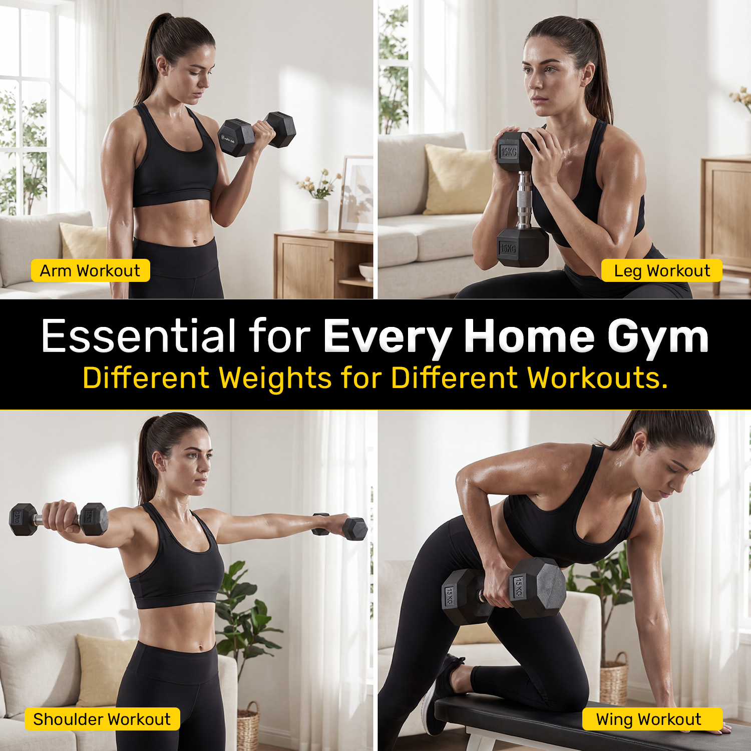 Hex Rubber Dumbbell - 1 KG (pair)